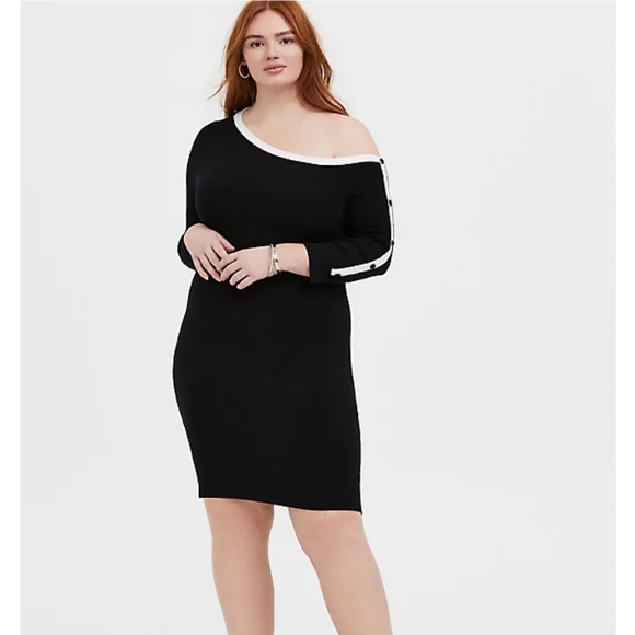 Torrid Black & White Off The Shoulder Sweater Dress - Picture 1 of 4